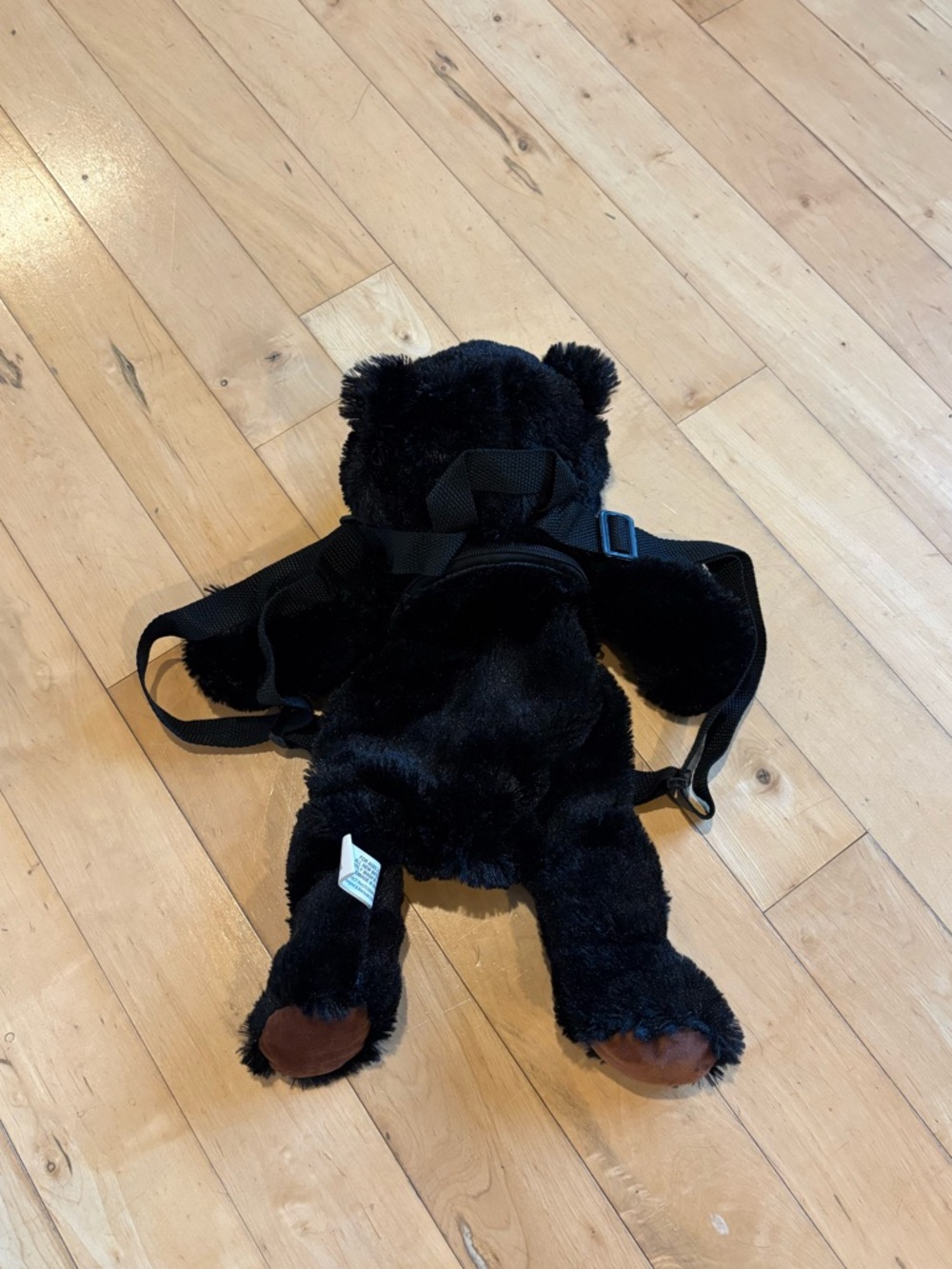 Backpack Black Bear Adjustable Straps Zipper Pocket Soft Furry Teddy Bear Unisex - Picture 3 of 7